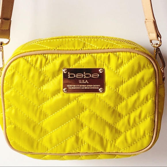 BEBE YELLOW SOPHIA QUILTED CAMERA CROSSBODY BAG - Picture 4 of 12